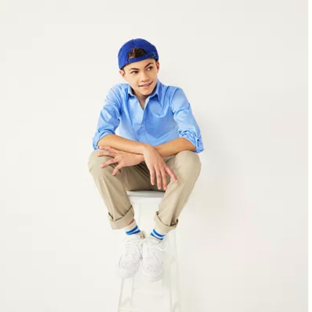 🆕✨Chaps Boys Approved Schoolwear Flat Front Stretch Adjustable Waist Khaki 18Rg